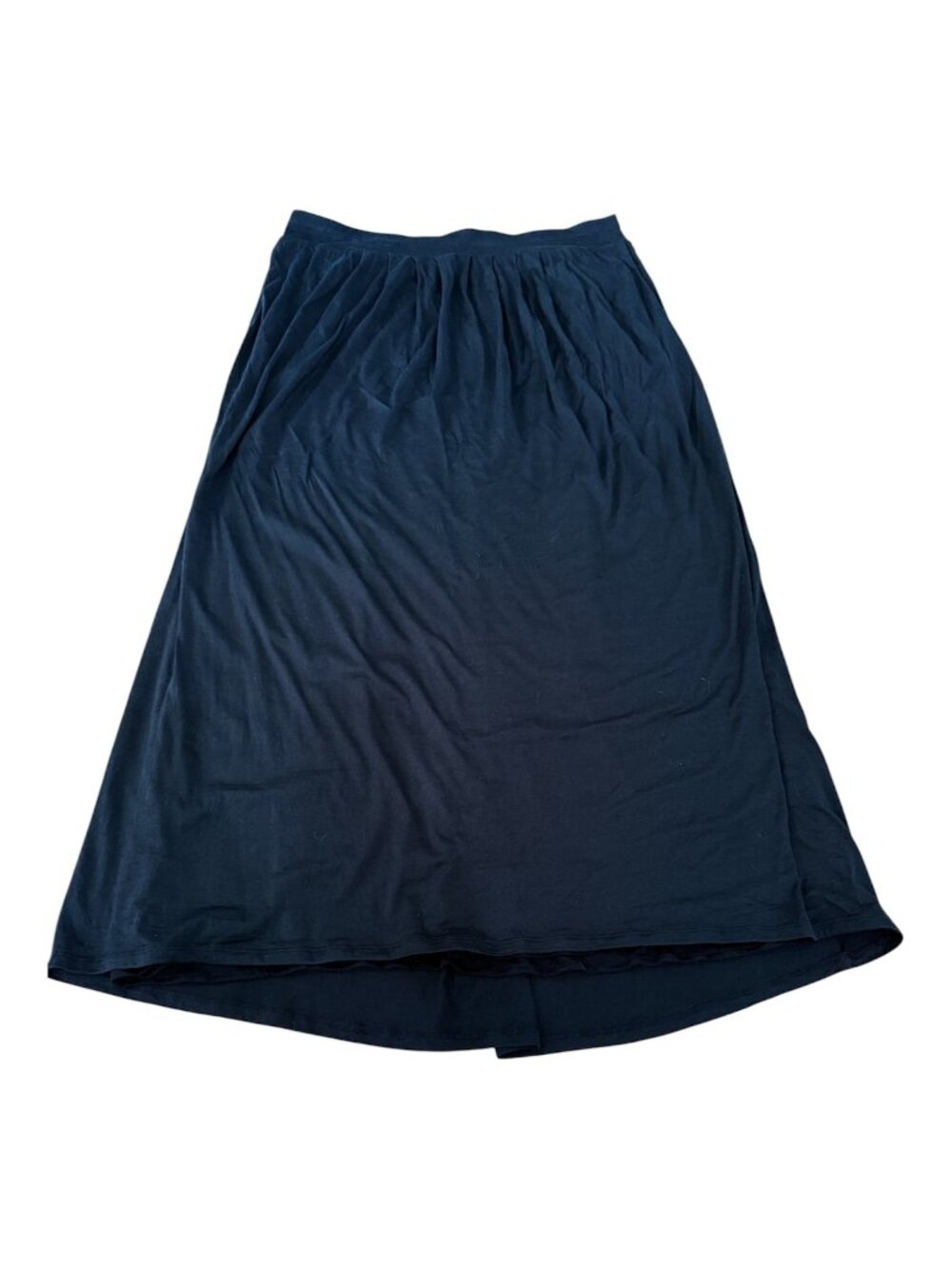 Eileen Fisher Lined Black Pleated Pockets Large Elastic Waist Silk Cotton Skirt